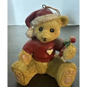 VTG‎ 1995 Claire's Christmas Bear Ornament Santa Hat Sweater Candy Cane Cute